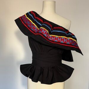 NWT Stella Jean one shoulder top with ruffled peplum size 6